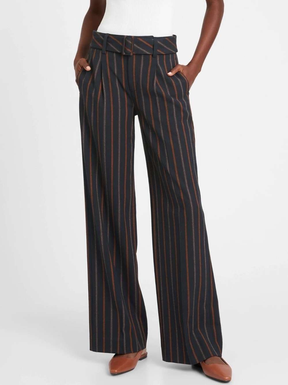NEW Banana Republic Striped Belted Wide Leg Pants 6